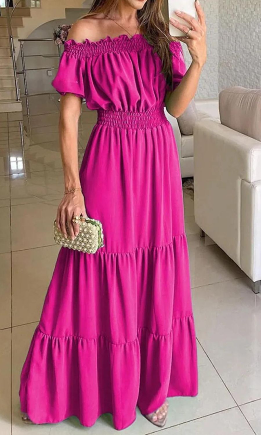 Ribbed V-Neck Short Sleeve Summer Midi Dress - View 5