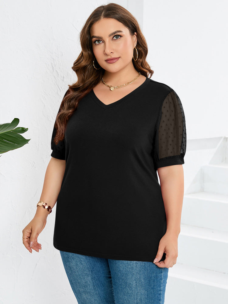 V-Neck Swiss Dot Puff Sleeve Top 6