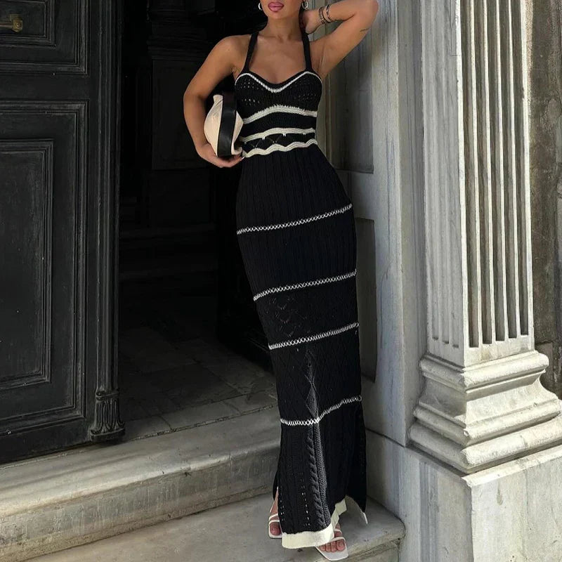 Knit Spaghetti Strap Cut Out High Split Bodycon Maxi Dress - View 5