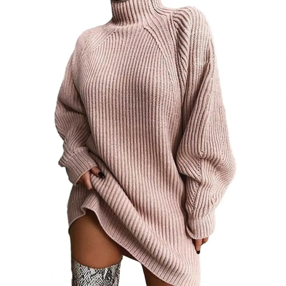 Turtleneck Long Sleeve Ribbed Sweater Dress 10