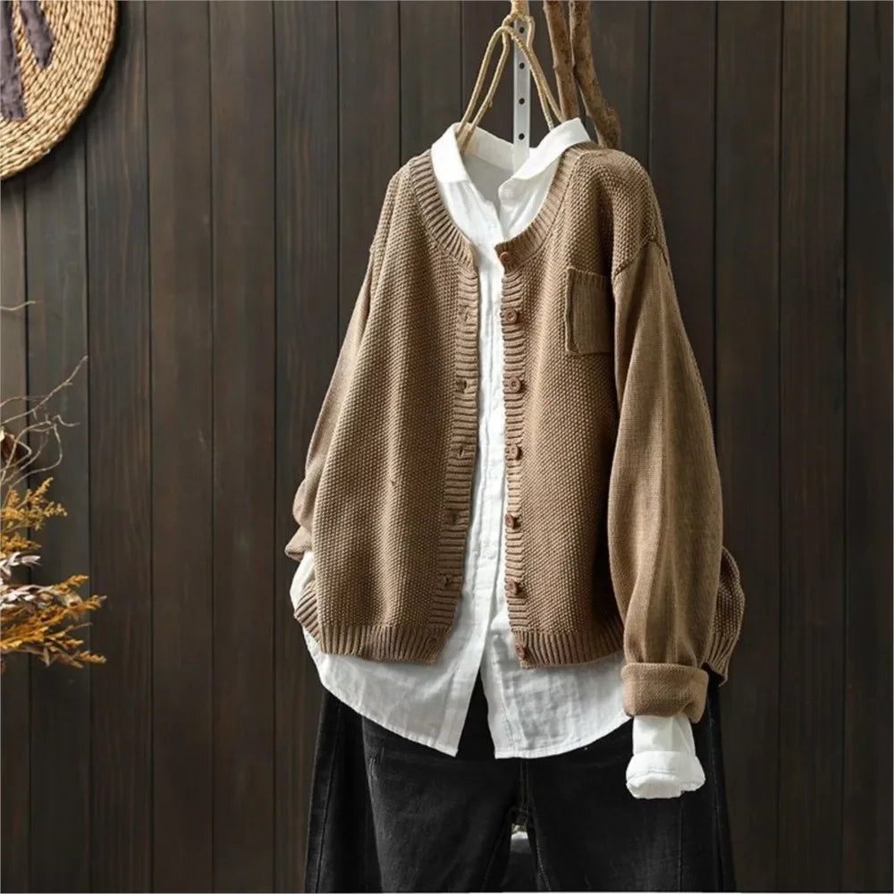 Crew Neck Button Front Chest Pocket Knit Cardigan 5