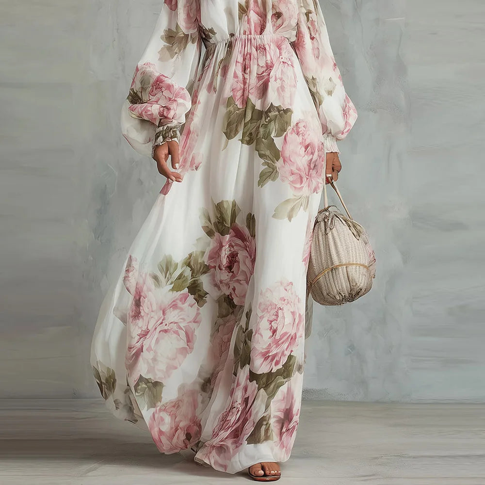 Floral Off Shoulder Puff Sleeve Maxi Dress 4