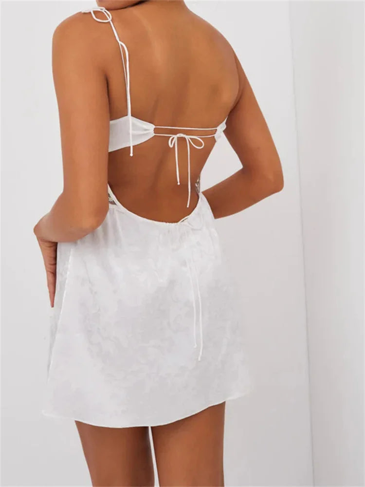 Lace Retro Strap Side Split Backless Slip Dress - View 2