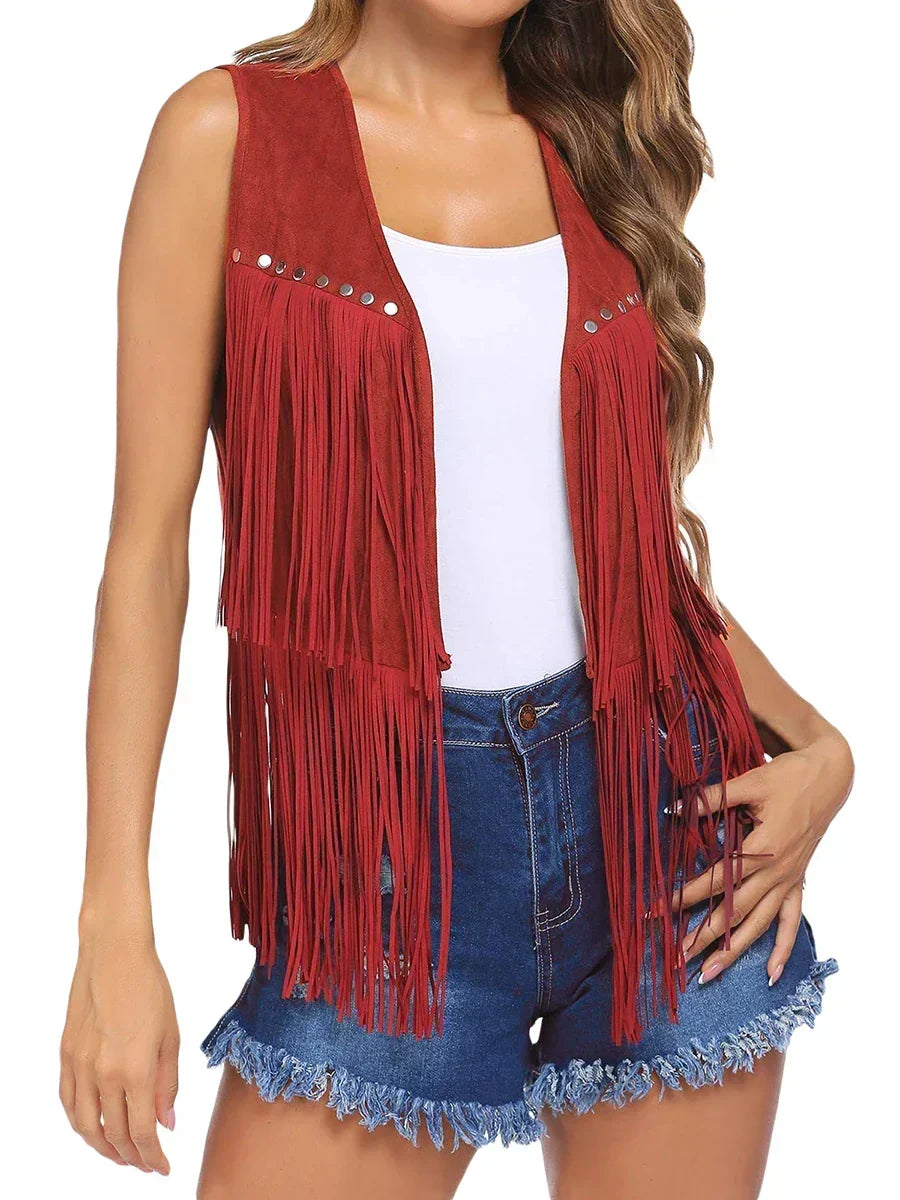 Fringe Suede Look Open Front Vest 9