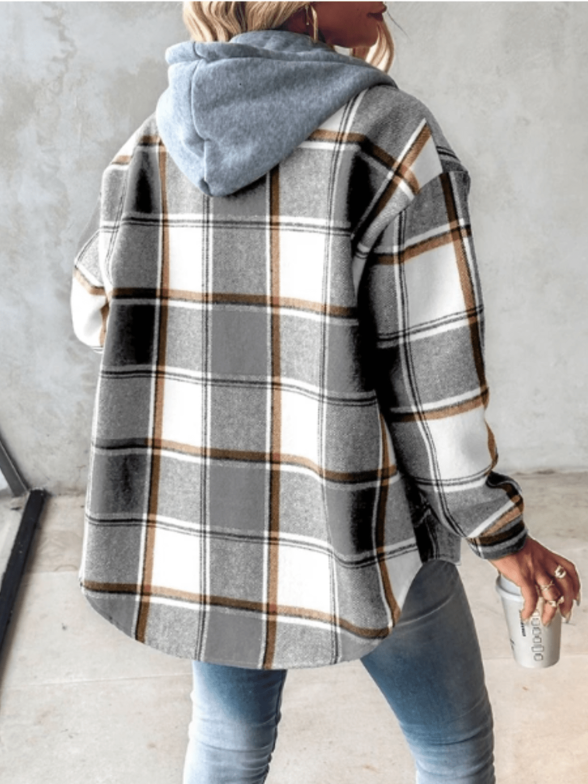 Plaid Hooded Button Front Long Sleeve Shacket