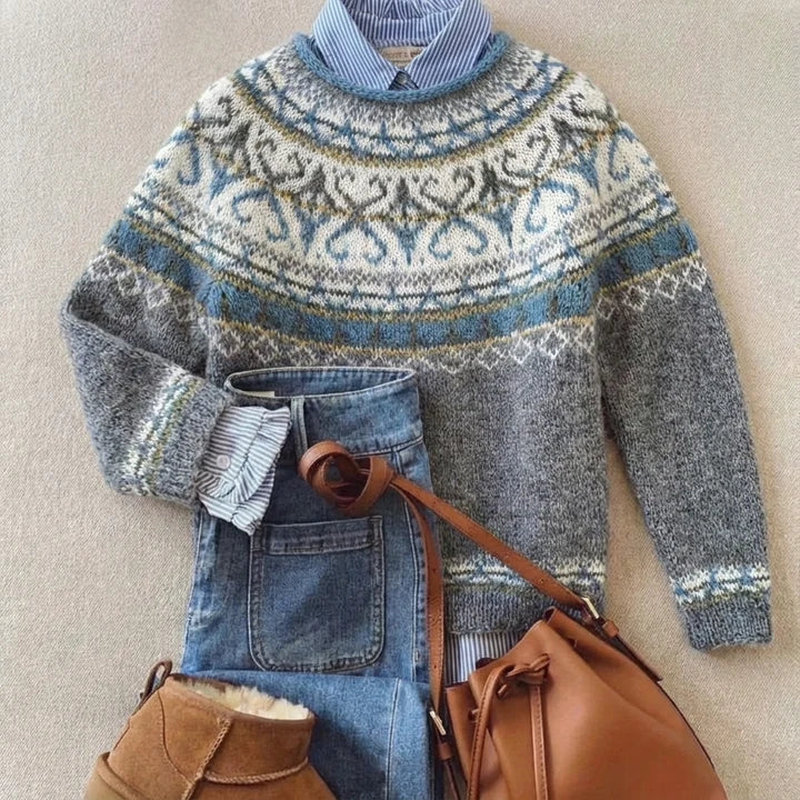 Fair Isle Mock Neck Long Sleeve Knit Sweater
