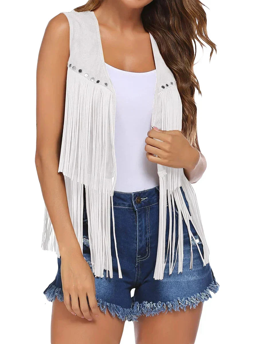 Fringe Suede Look Open Front Vest 12