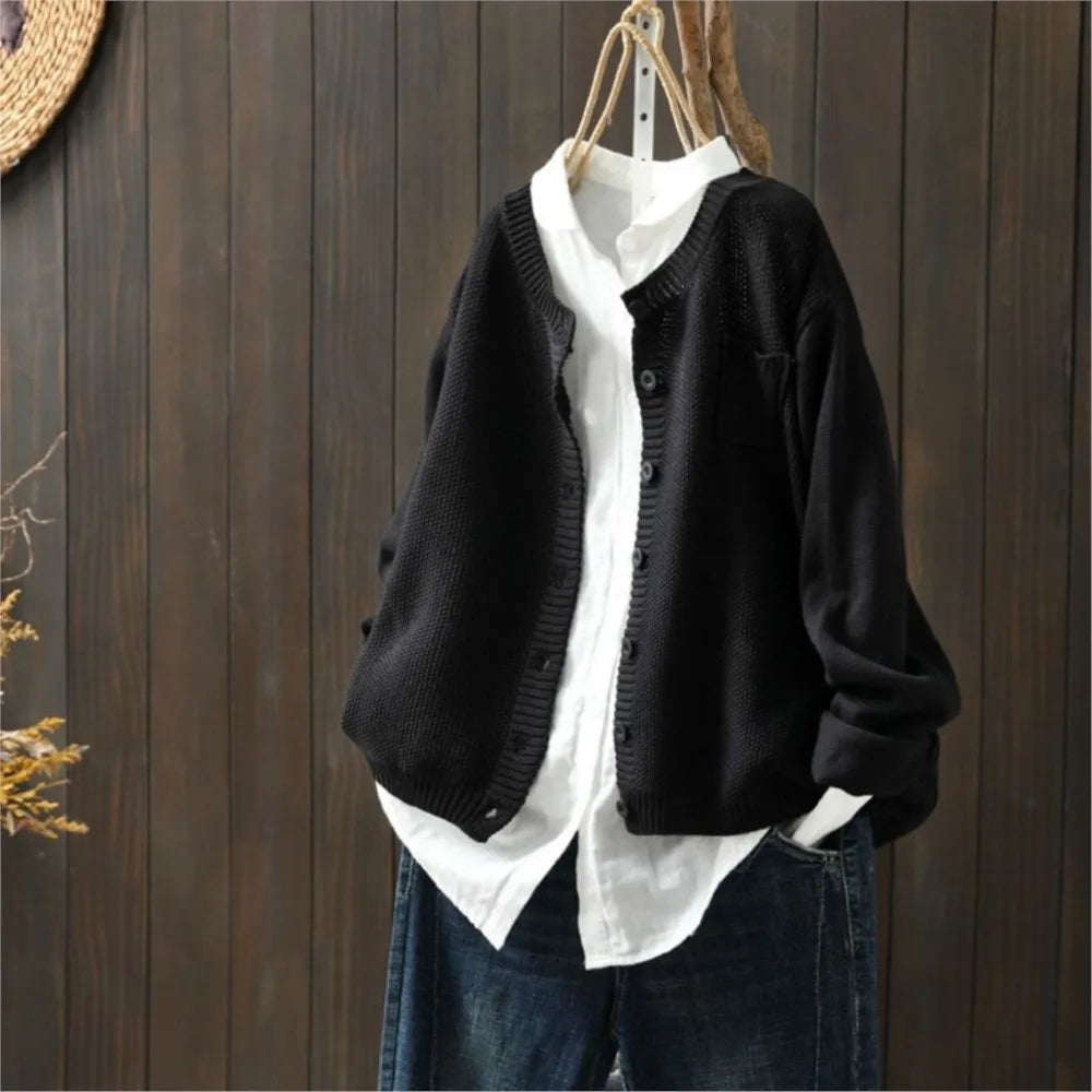 Crew Neck Button Front Chest Pocket Knit Cardigan 4