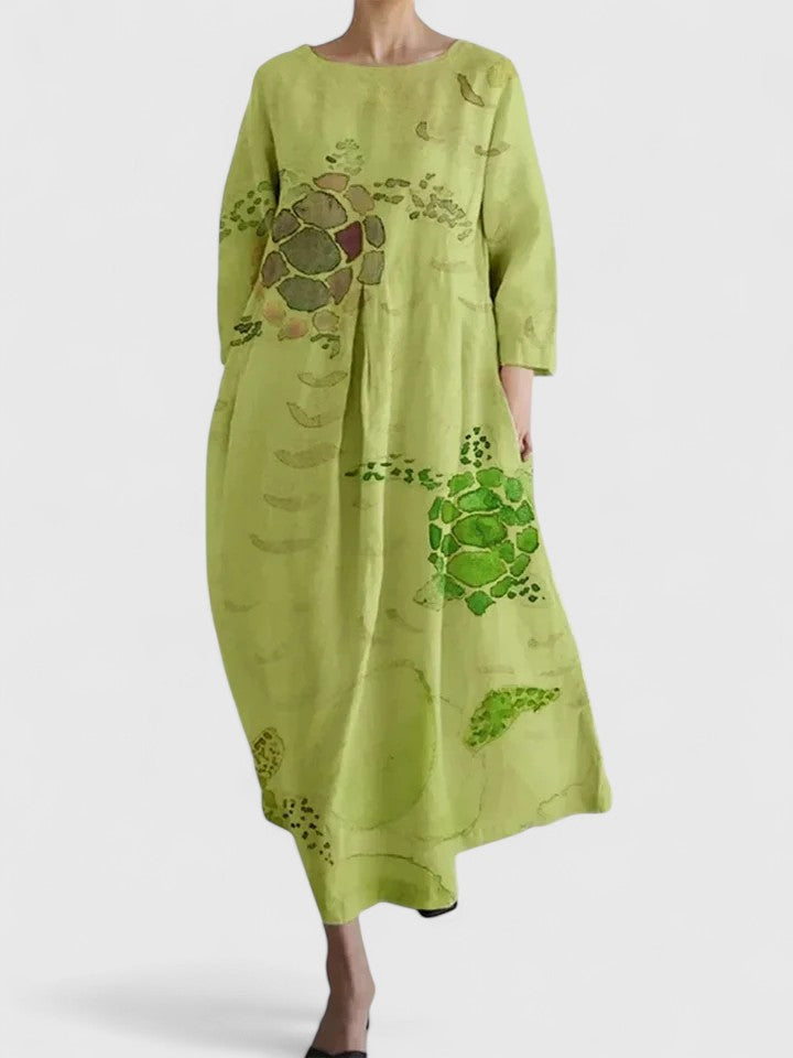 Floral Round Neck Pleated Pocket Maxi Dress 3