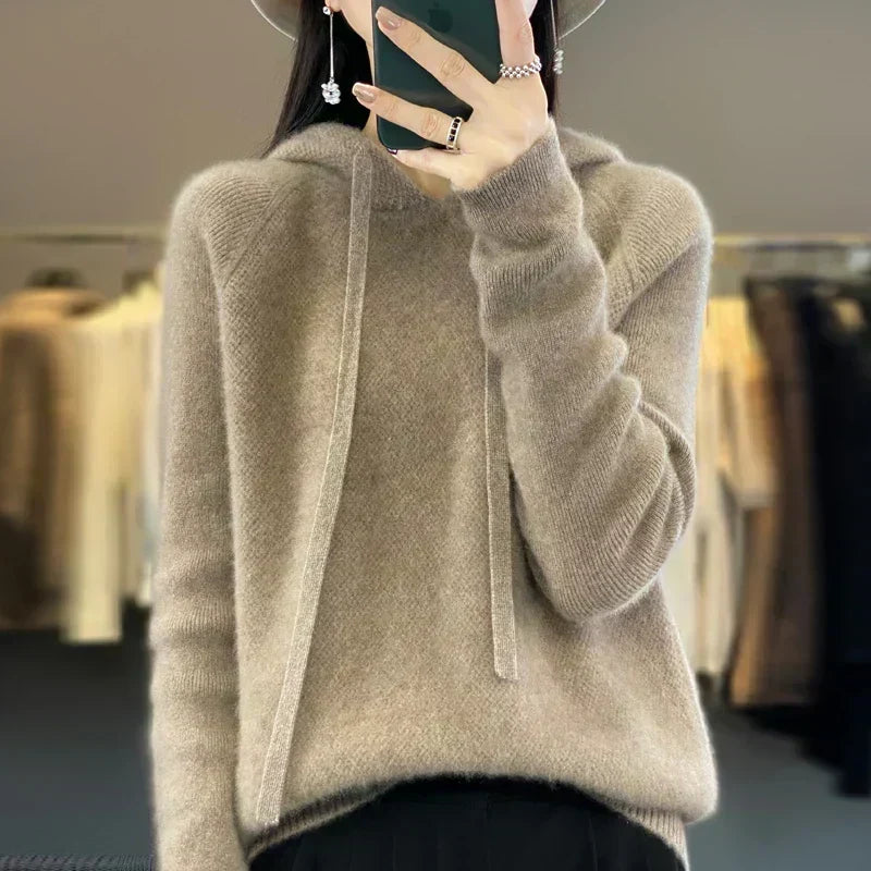 Drawstring Hood Long Sleeve Knit Hoodie Sweater 9