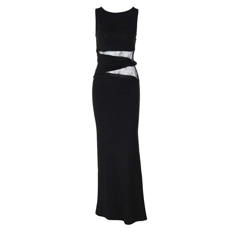 Sheer Lace O Neck Bodycon Long Tank Dress - View 14