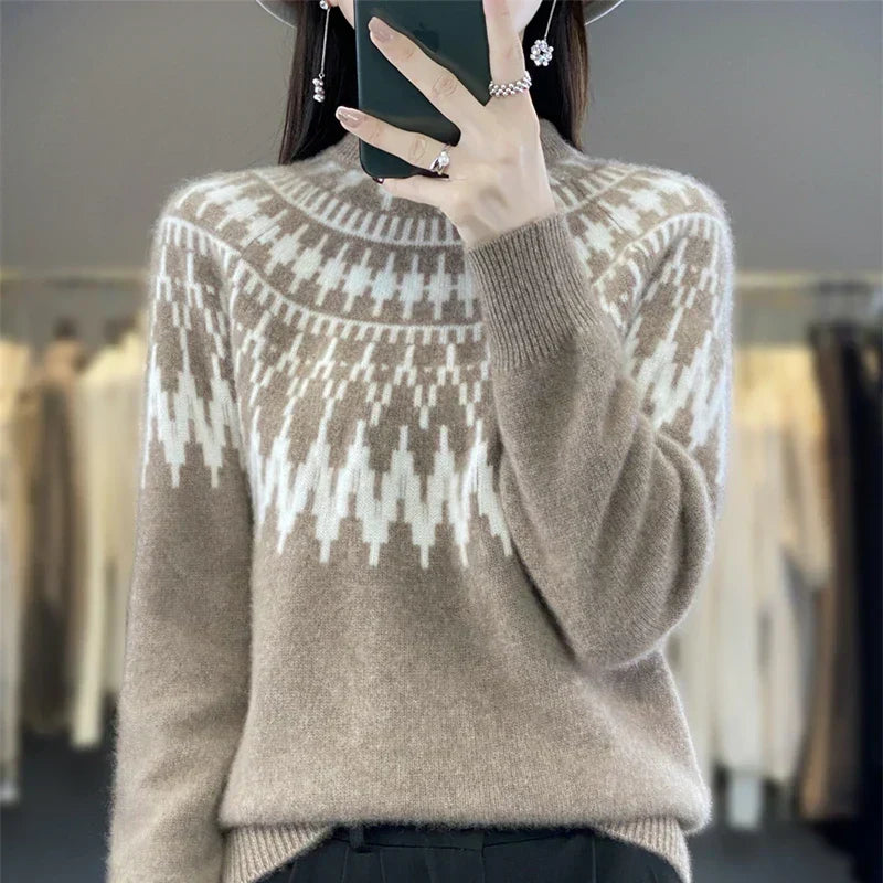 Mock Neck Fair Isle Knit Sweater 2