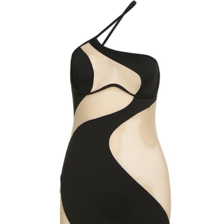 Mermaid Asymmetric Cut Out Mesh Mini Dress - View 13