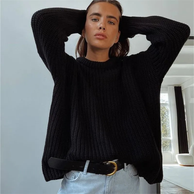 Crew Neck Long Sleeve Chunky Ribbed Knit Sweater 4