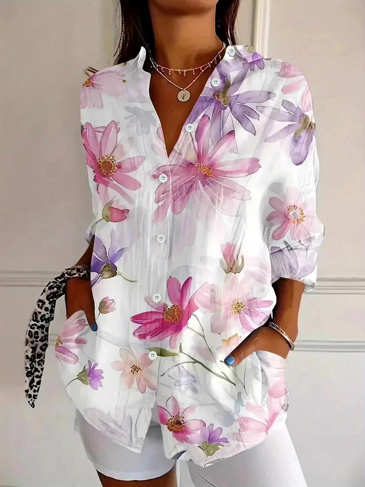 Abstract Floral Print Long Sleeve Shirt 4