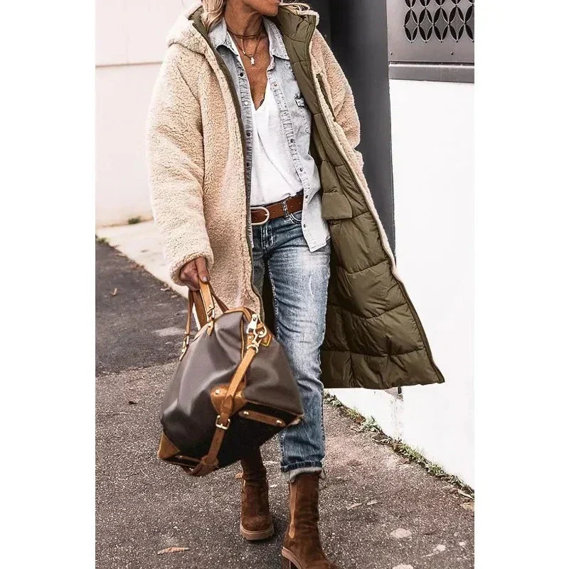 Hooded Sherpa Lined Longline Quilted Coat 3