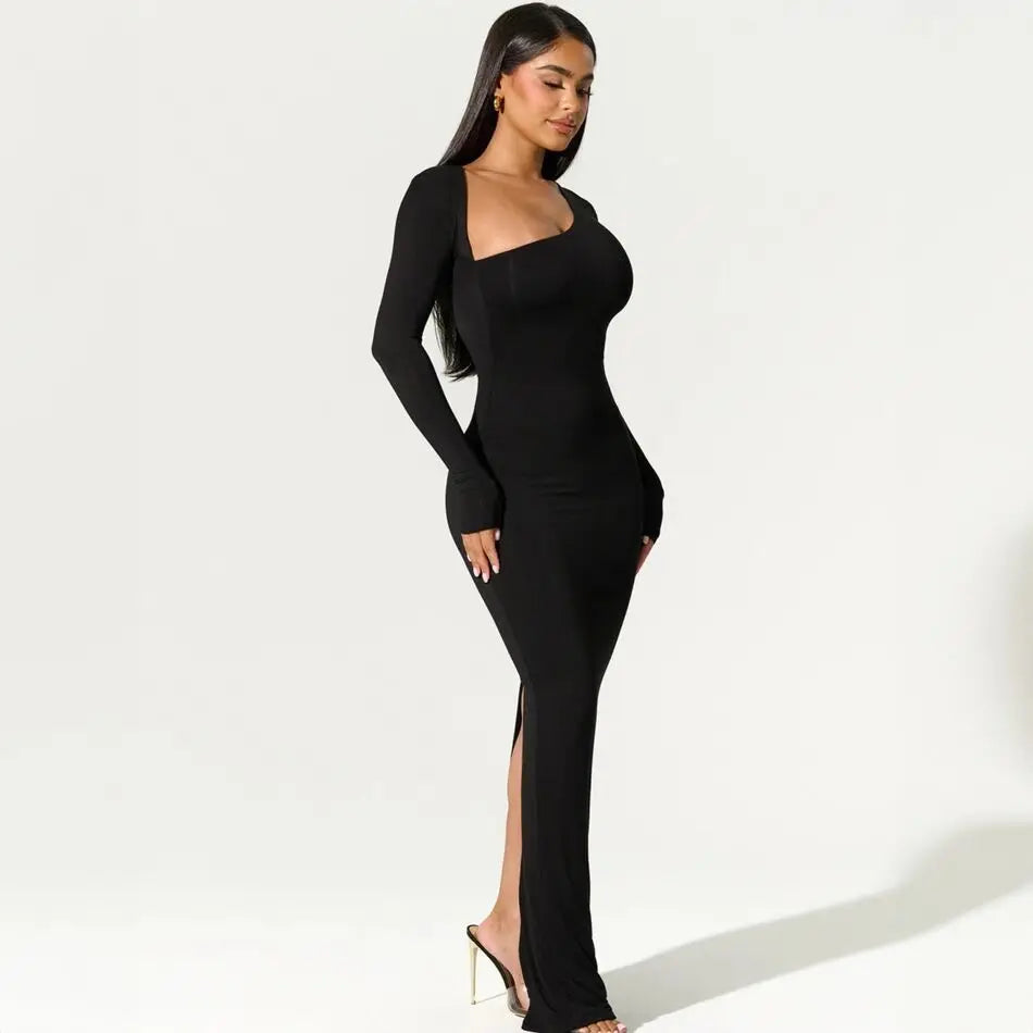One Shoulder Cut Out Long Sleeve Bodycon Maxi Dress - View 4