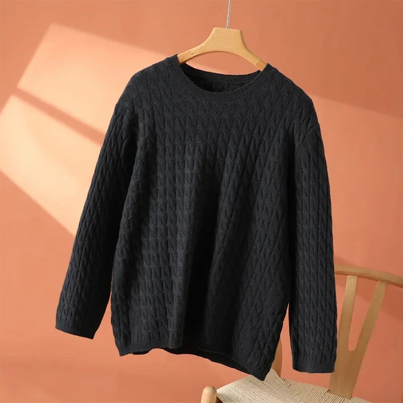 Crew Neck Long Sleeve Cable Knit Sweater 4