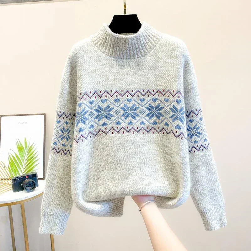 Mock Neck Snowflake Fair Isle Knit Sweater 3