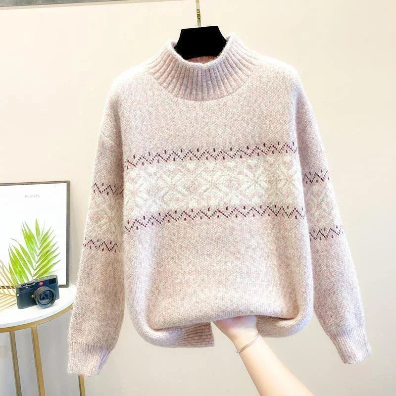 Mock Neck Snowflake Fair Isle Knit Sweater 2