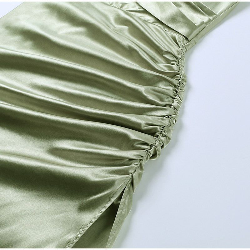 Lovely Lady Ruched Satin Midi Dress - View 11