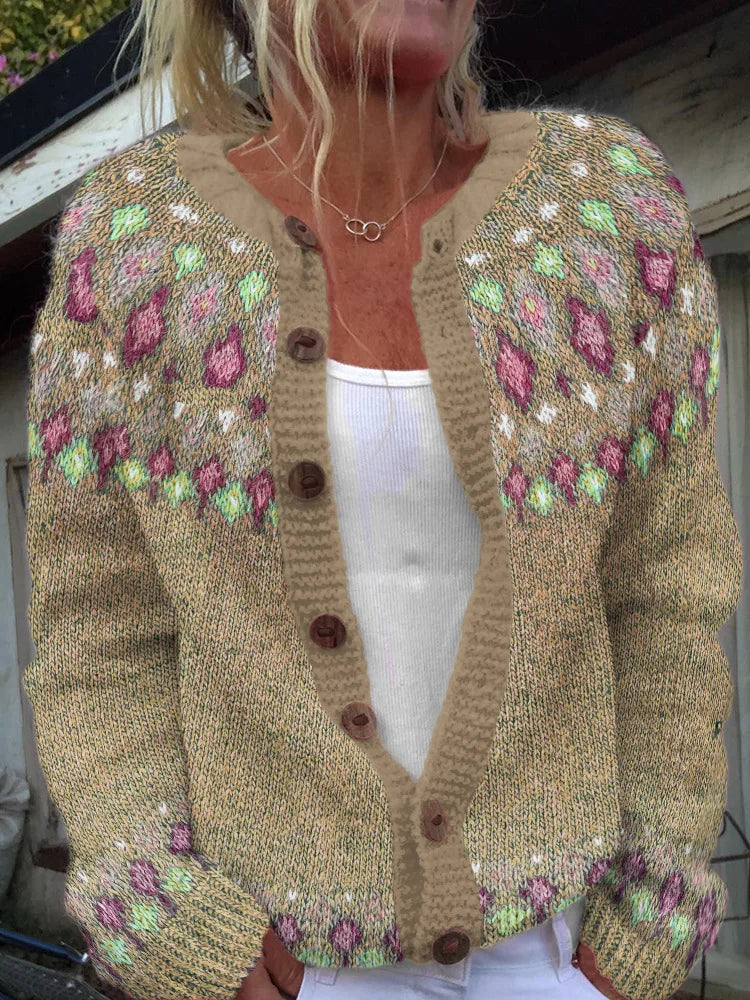 Fair Isle Button Front Knit Cardigan 6