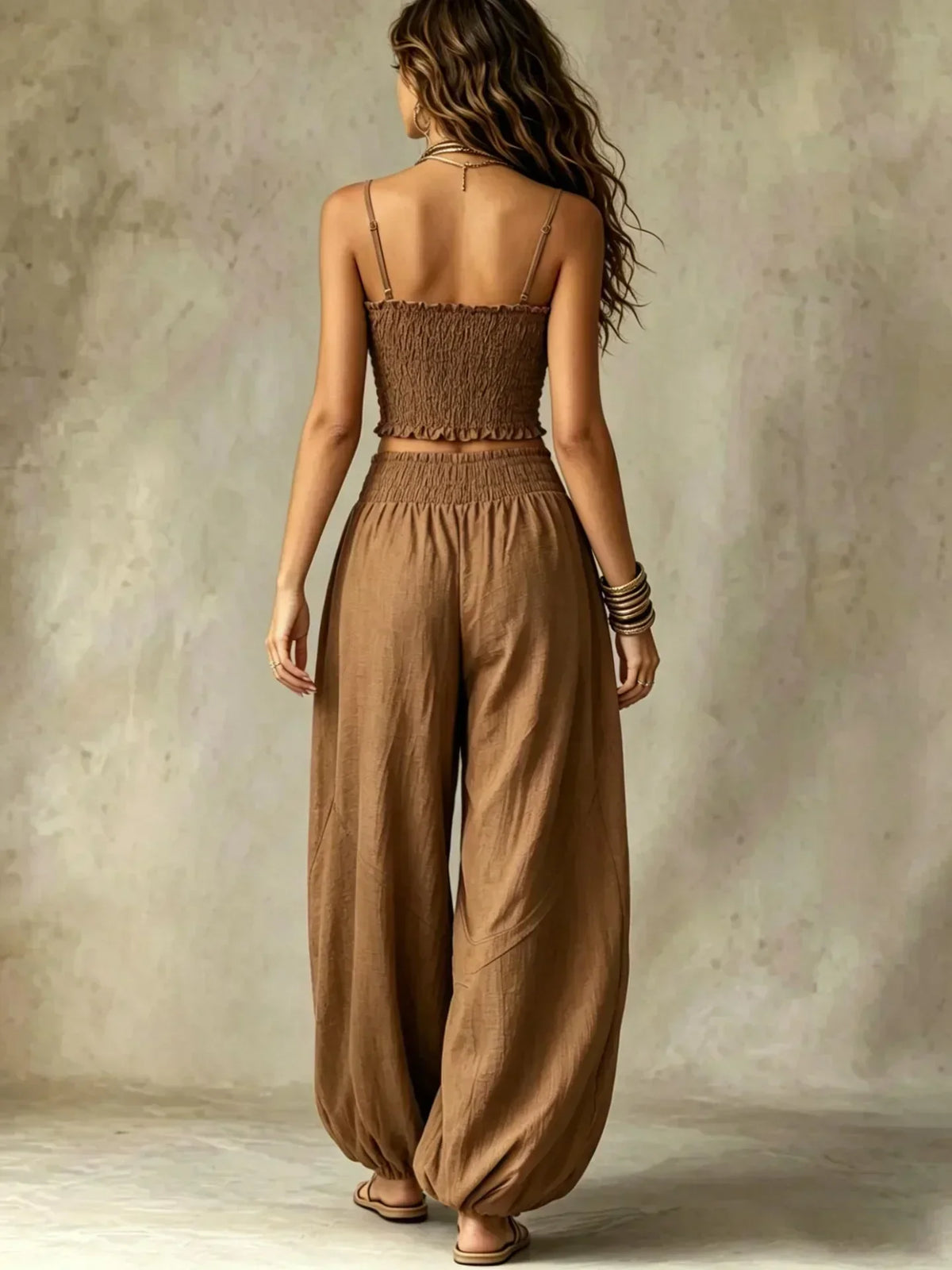 Collared Button Shirt and Wide Leg Pants Two Piece Set 5