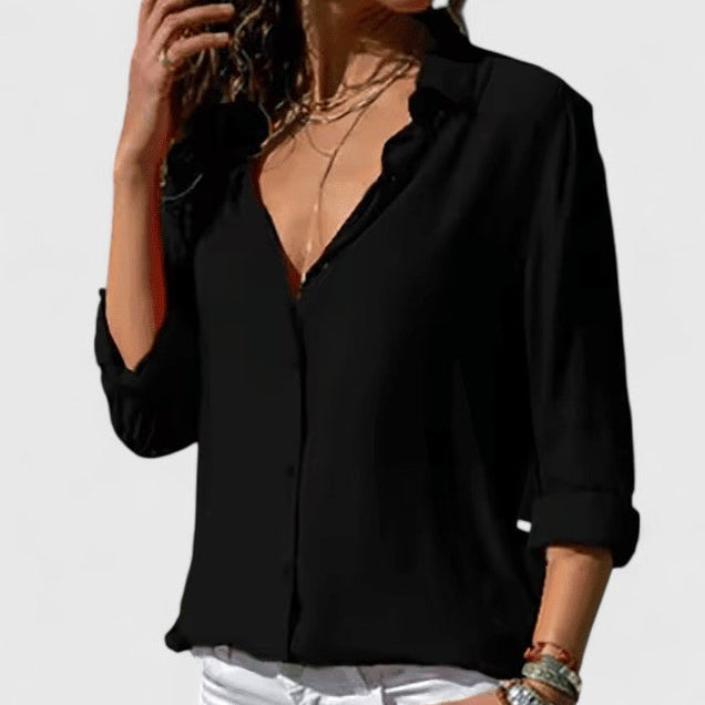 Collared Button Front Long Sleeve Satin Blouse 2