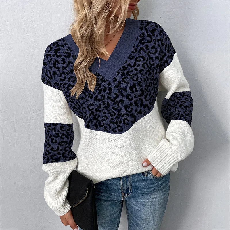 Leopard Colorblock V-Neck Sweater 2