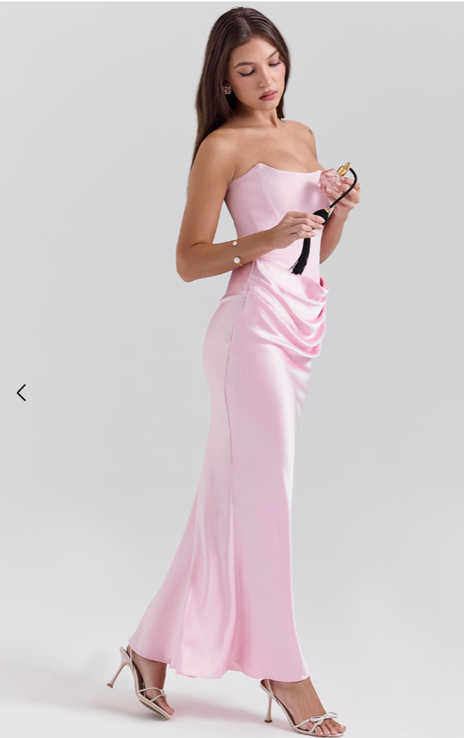 Satin Strapless Corset Ruched Waist Mermaid Maxi Dress - View 10