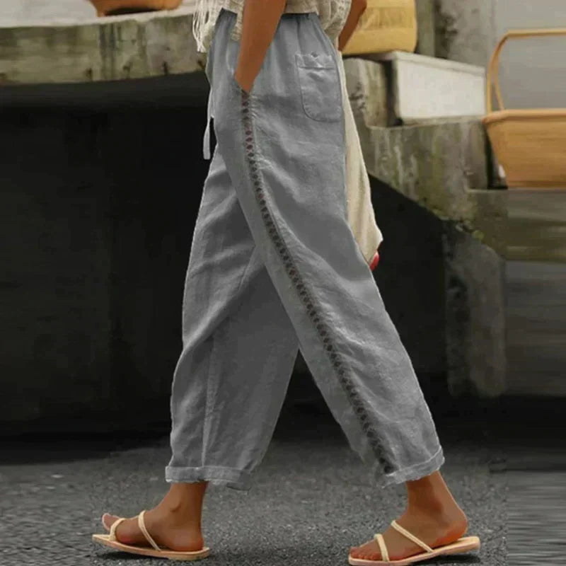 High Waist Embroidered Side Trim Tapered Pants 2
