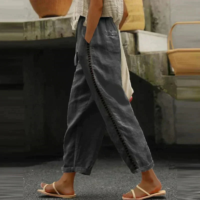 High Waist Embroidered Side Trim Tapered Pants 4