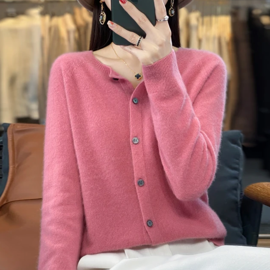 Crew Neck Button Front Knit Cardigan 6