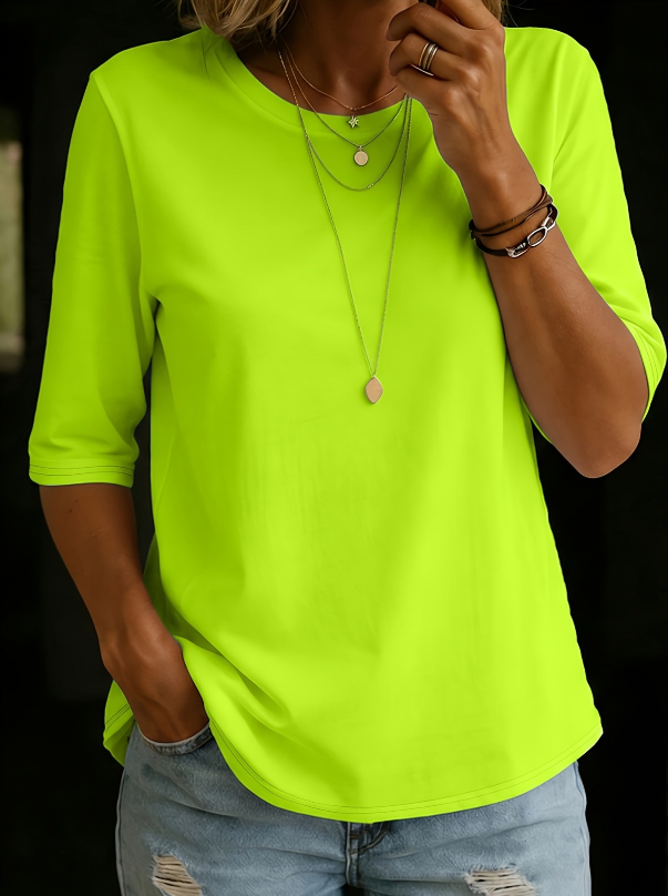 Crew Neck Half Sleeve Curved Hem Top 5