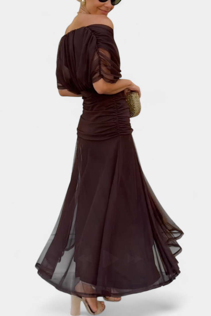 Watercolor Floral Off Shoulder Ruched Maxi Dress 8