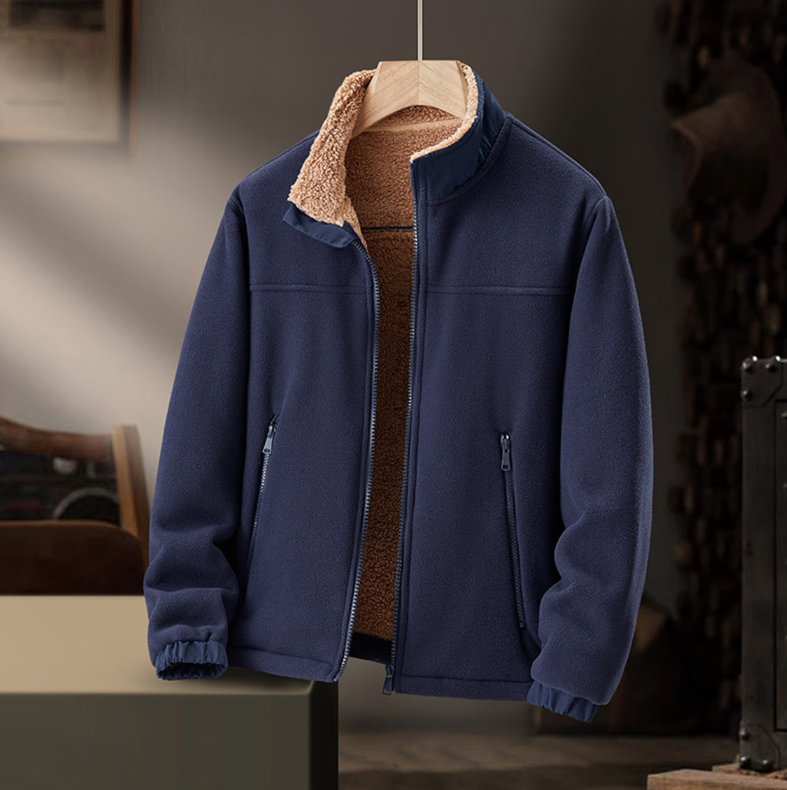 Sherpa Lined Stand Collar Zip Front Fleece Jacket 2