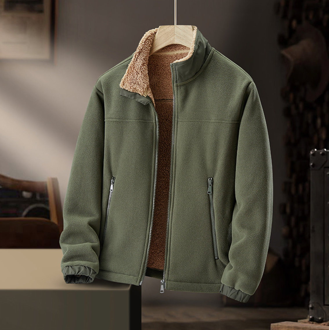 Sherpa Lined Stand Collar Zip Front Fleece Jacket 3