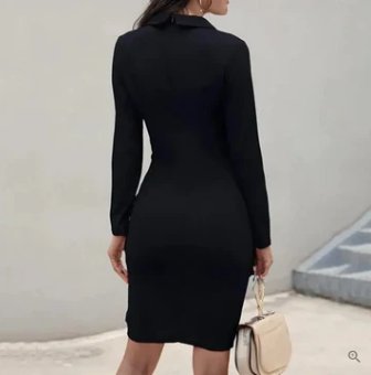 Shirt Collar Long Sleeve Bodycon Knee Length Dress - View 3