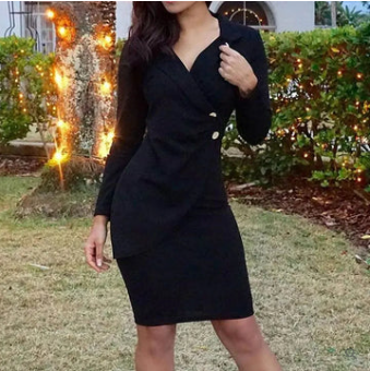 Lapel Collar Long Sleeve Back Zip Bodycon Knee Length Cocktail Dress - View 5