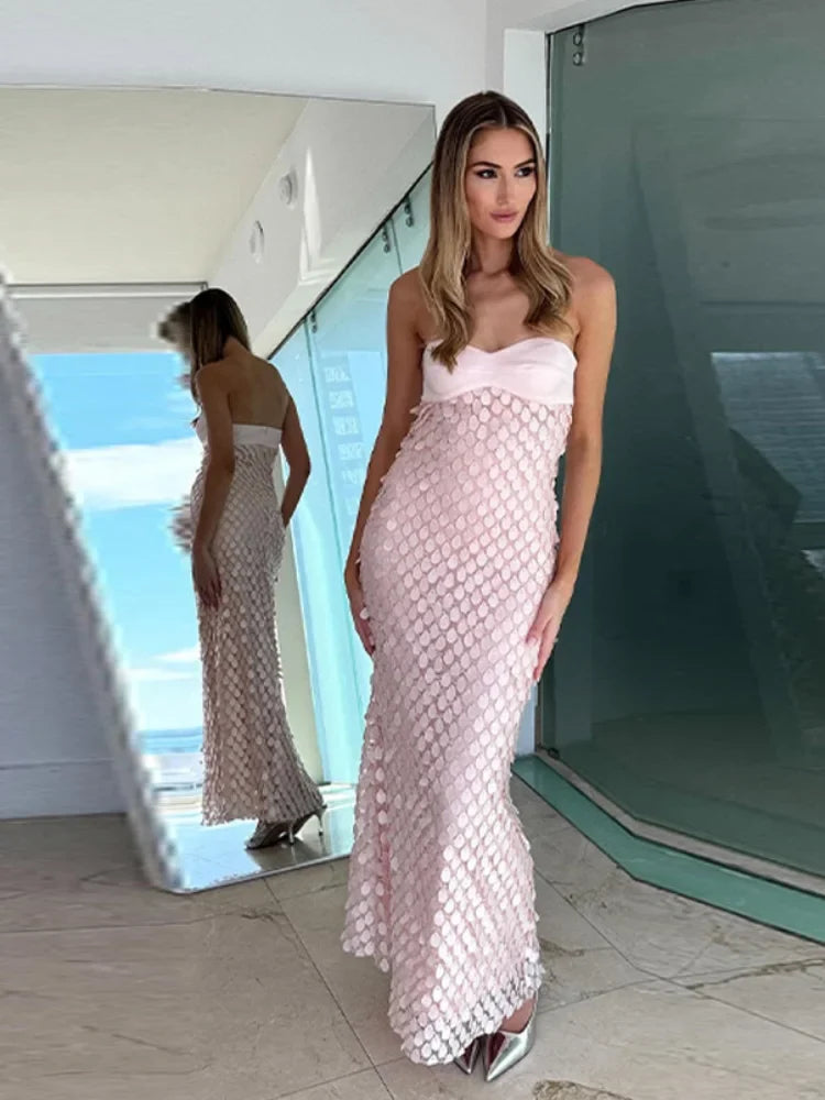 Sequin Tube Top Maxi Dress in Blue - View 4