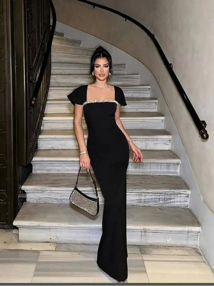 Diamond Bandage Square Neck Maxi Dress