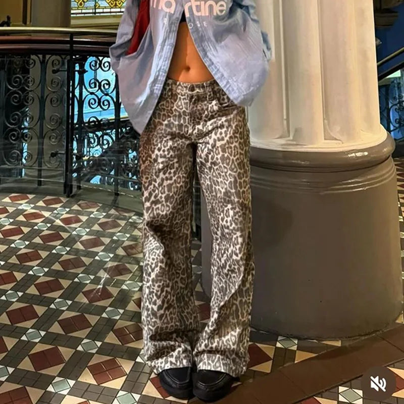 Leopard Print Stylish Straight Trousers