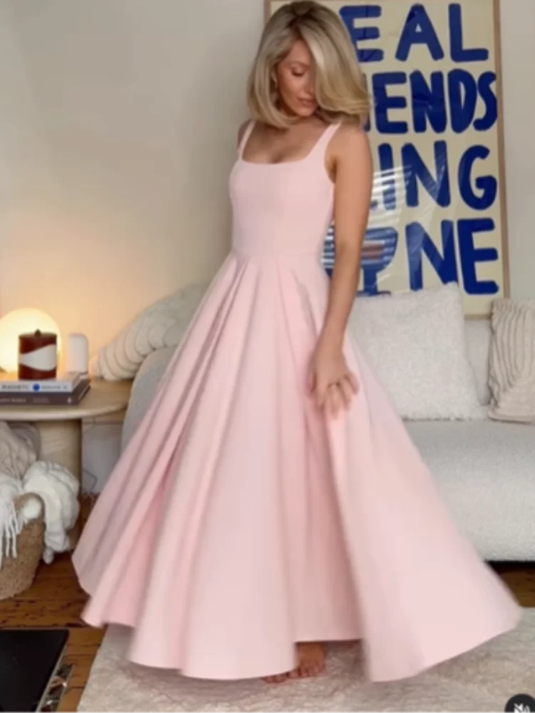 Polka Dot Square Neck Wide Strap A-Line Maxi Dress - View 5