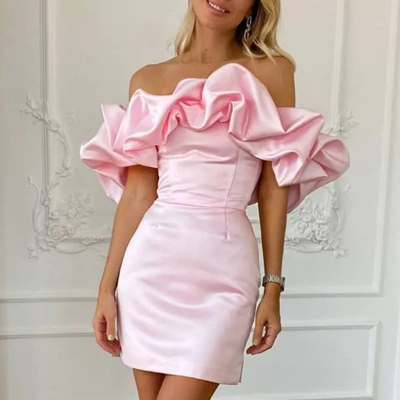 Off Shoulder Ruffle Bodice Side Slit Bodycon Mini Cocktail Dress - View 7