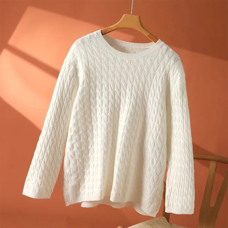 Crew Neck Long Sleeve Cable Knit Sweater 9