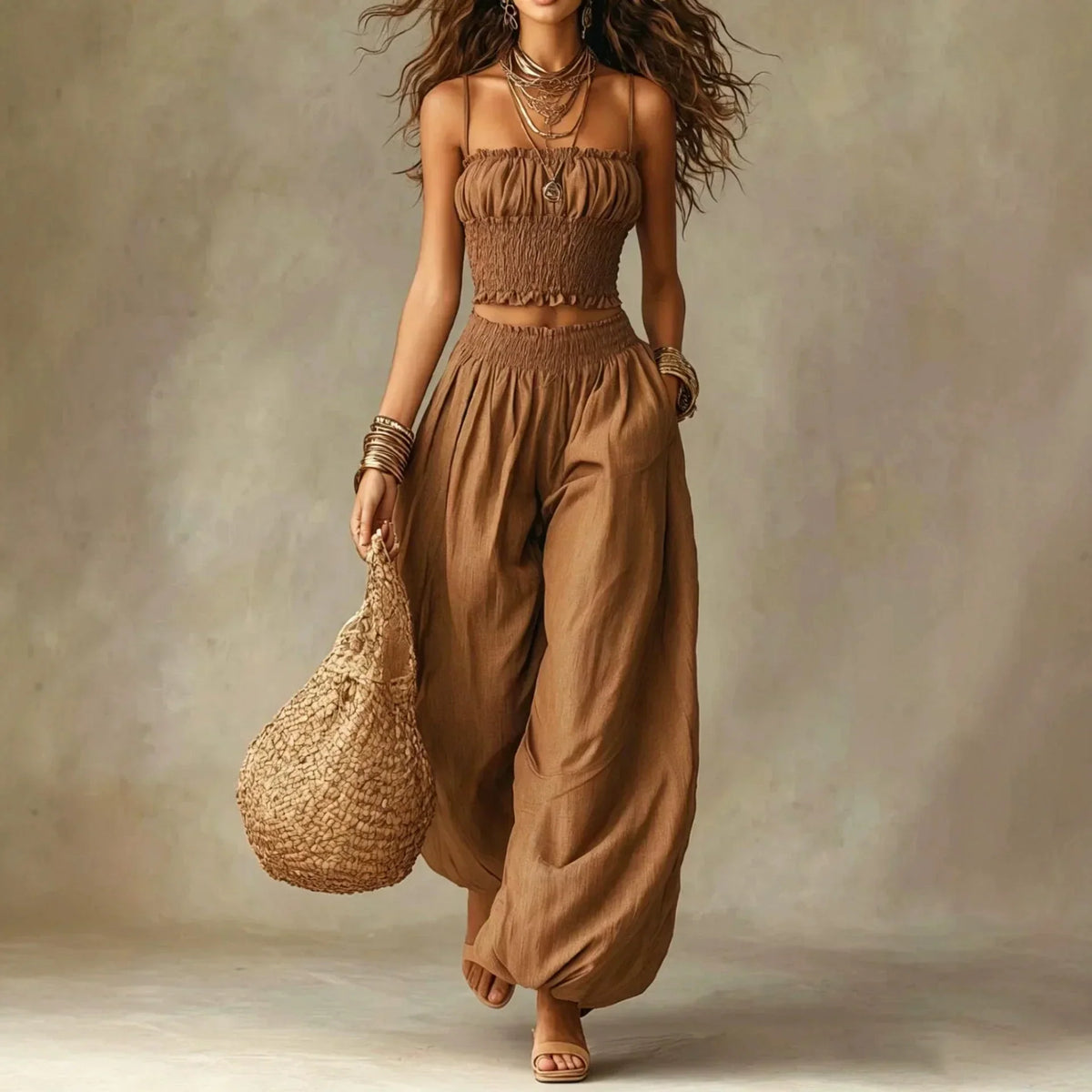 Collared Button Shirt and Wide Leg Pants Two Piece Set 3