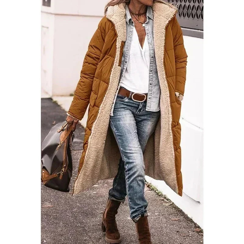 Hooded Sherpa Lined Longline Quilted Coat 7