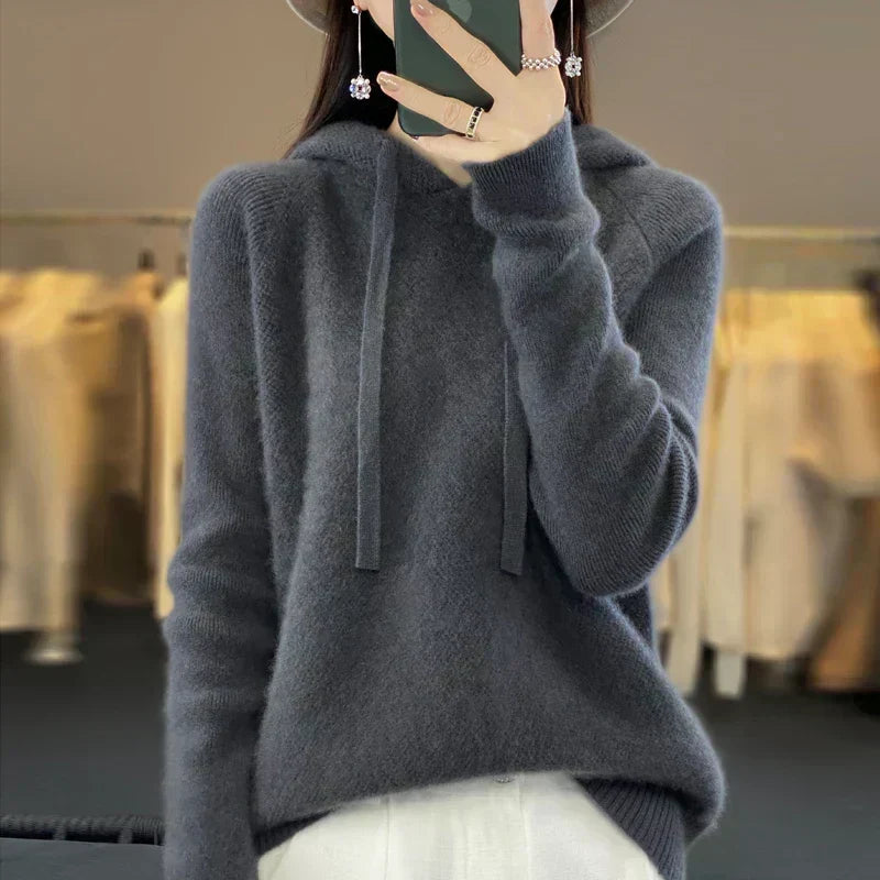 Drawstring Hood Long Sleeve Knit Hoodie Sweater 3