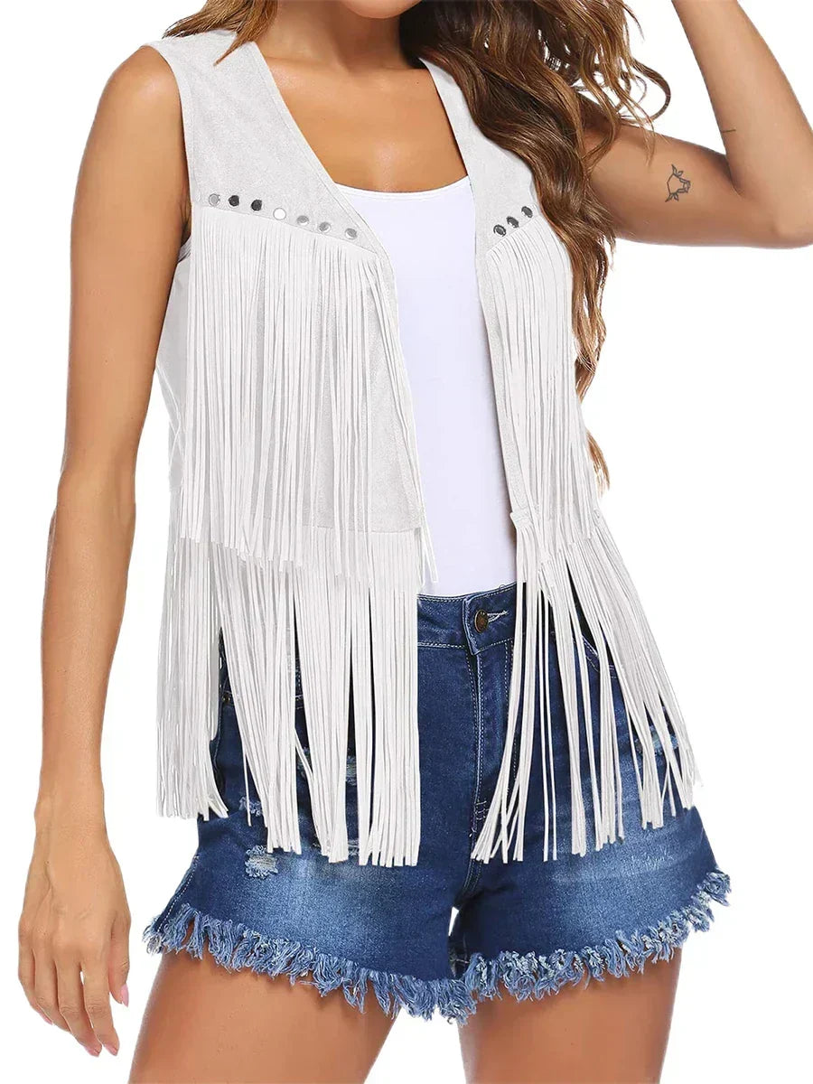 Fringe Suede Look Open Front Vest 5