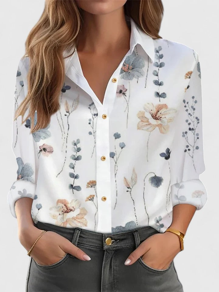 Floral Hem Long Sleeve Button Front Shirt 6